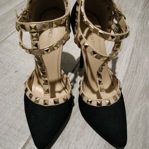 Wild Diva Black and Gold Studded Women's Heels